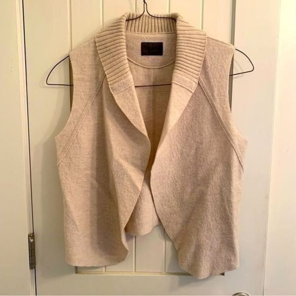 Oska Wool Open Front Vest, Virgin Wool, Cream, Size 1 (6-8)